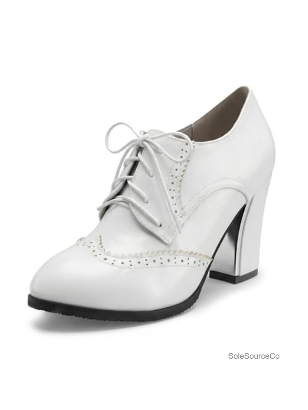 Womens Lace-Up Oxford Heeled Brogue Block Heel Wingtip Synthetic